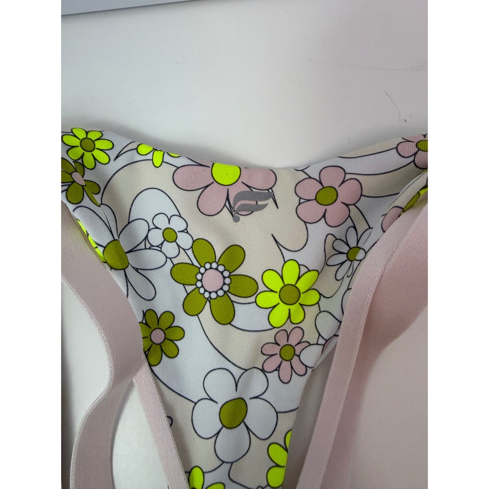 Fabletics Retro Floral Sports Bra Neon Yellow Green Racerback Activewear Small - Picture 3 of 5